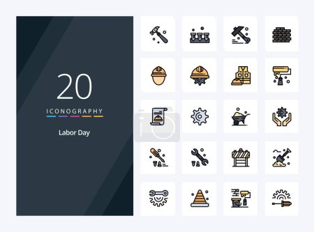 Illustration for 20 Labor Day line Filled icon for presentation - Royalty Free Image