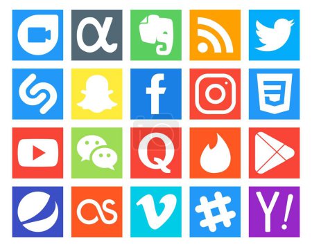 Ilustración de 20 Paquete de iconos de redes sociales incluyendo yesca. quora. facebook. mensajero. vídeo - Imagen libre de derechos