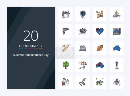 Illustration for 20 Australia Independence Day line Filled icon for presentation - Royalty Free Image