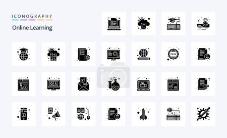 Illustration for 25 Online Learning Solid Glyph icon pack - Royalty Free Image
