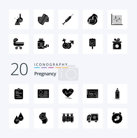 Illustration for 20 Pregnancy Solid Glyph icon Pack like pregnancy beat cardiology pulse heart - Royalty Free Image