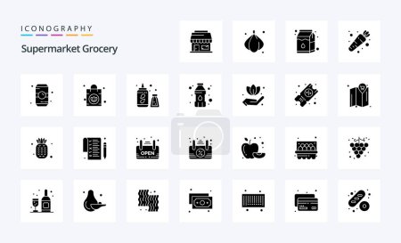Illustration for 25 Grocery Solid Glyph icon pack - Royalty Free Image
