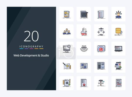 Illustration for 20 Web Development And Web Studio line Filled icon for presentation - Royalty Free Image