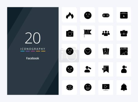 Téléchargez les illustrations : 20 Facebook Icône Glyphe solide pour la présentation - en licence libre de droit