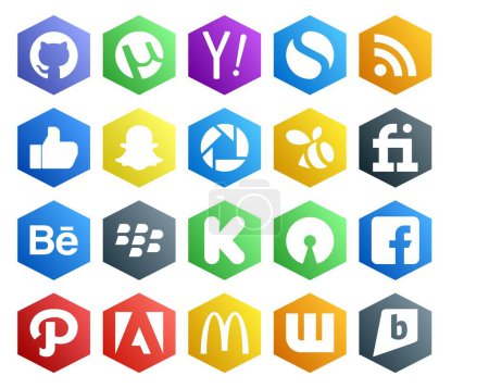 Illustration for 20 Social Media Icon Pack Including adobe. facebook. picasa. open source. blackberry - Royalty Free Image