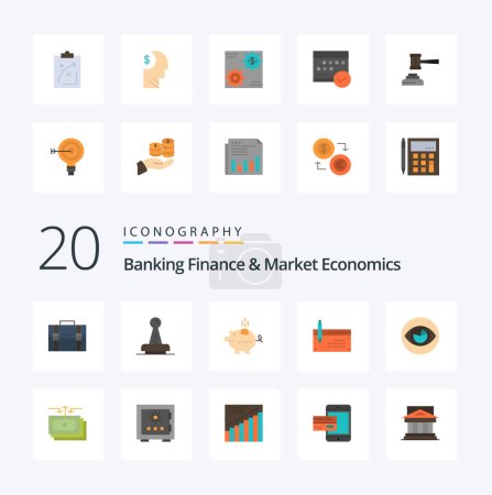 Illustration for 20 Banking Finance And Market Economics Flat Color icon Pack like safe economy approval piggybank rubber - Royalty Free Image