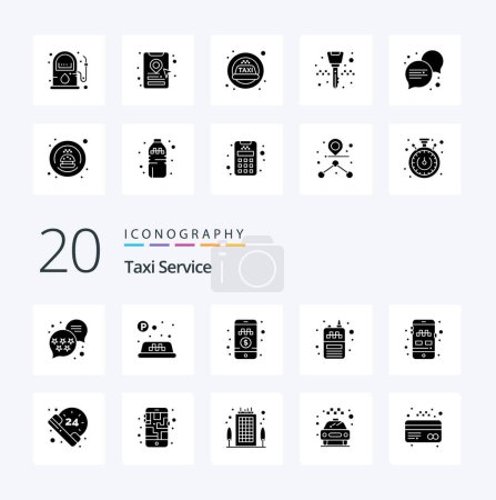 Illustration for 20 Taxi Service Solid Glyph icon Pack like transport mobile pay money app receiver - Royalty Free Image