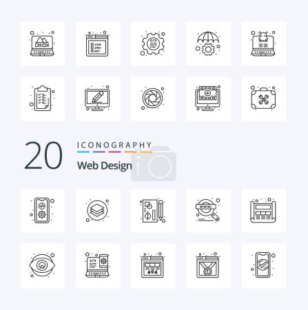Illustration for 20 Web Design Line icon Pack like searching magnify glass magnifier pen - Royalty Free Image
