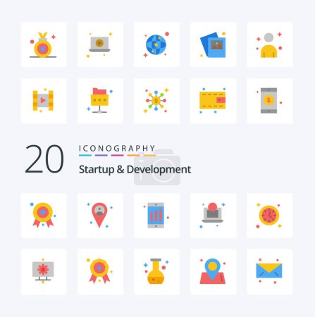 Illustration for 20 Startup And Develepment Flat Color icon Pack like hardware time cell clock money - Royalty Free Image