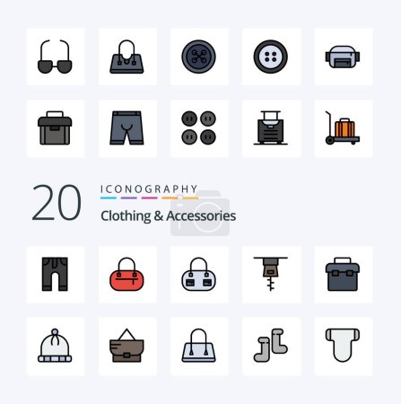 Illustration for 20 Clothing  Accessories Line Filled Color icon Pack like view glasses box wear hat - Royalty Free Image