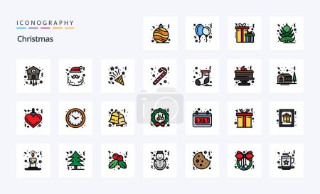 Téléchargez les illustrations : Pack icône de style rempli de 25 lignes de Noël - en licence libre de droit