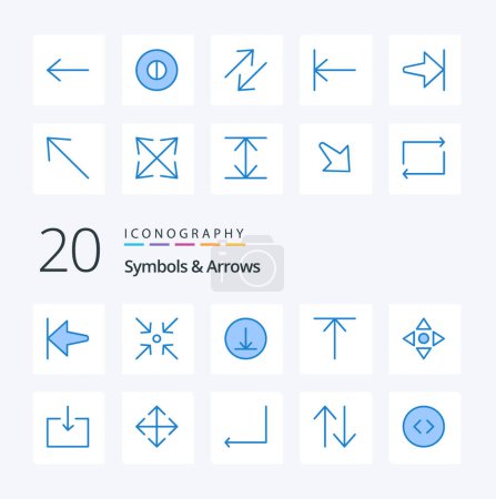 Ilustración de 20 Símbolos Flechas Icono de color azul Pack como el colapso del círculo de flecha de descarga en casa - Imagen libre de derechos