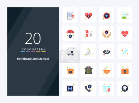 Téléchargez les illustrations : 20 icône de couleur plate médicale pour la présentation - en licence libre de droit