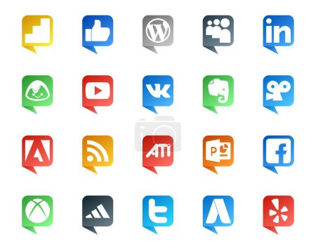 Téléchargez les illustrations : 20 Social Media Discours Bubble Style Logo comme xbox. powerpoint. vidéo. Oui. adobe - en licence libre de droit