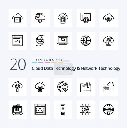 Téléchargez les illustrations : 20 Cloud Data Technology et Network Technology Line icône Pack comme dossier dossier de partage de fichiers de stockage - en licence libre de droit