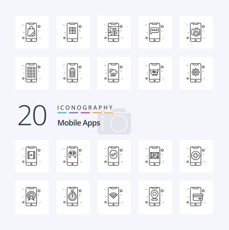 Illustration for 20 Mobile Apps Line icon Pack like health mobile data gallery app - Royalty Free Image