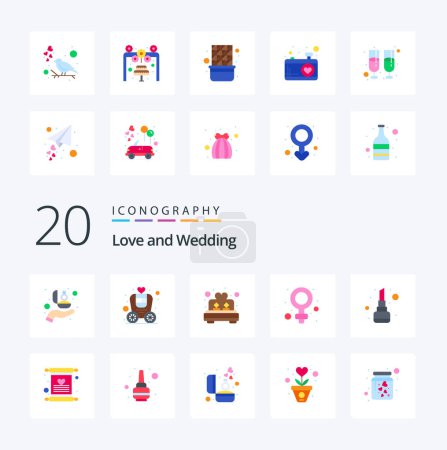 Illustration for 20 Wedding Flat Color icon Pack like woman female carriage romance love - Royalty Free Image