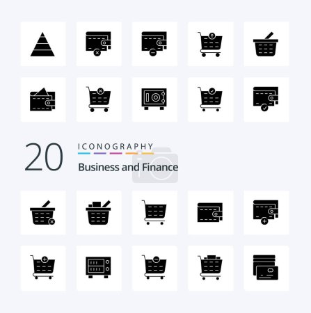 Illustration for 20 Finance Solid Glyph icon Pack like shopping cart ecommerce wallet shopping cart basket - Royalty Free Image