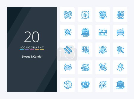 Téléchargez les illustrations : 20 Sweet And Candy icône de couleur bleue pour la présentation - en licence libre de droit