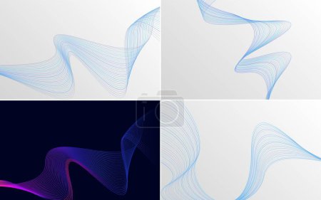 Ilustración de Conjunto de 4 fondos vectoriales con patrones de ondas geométricas - Imagen libre de derechos