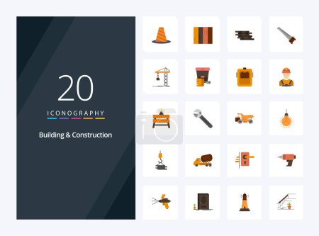 Téléchargez les illustrations : 20 Bâtiment et construction Icône couleur plate pour la présentation - en licence libre de droit