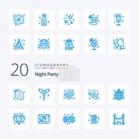 Illustration for 20 Night Party Blue Color icon Pack like disco group drum  fireworks celebration - Royalty Free Image