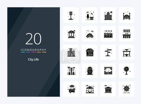 Illustration for 20 City Life Solid Glyph icon for presentation - Royalty Free Image