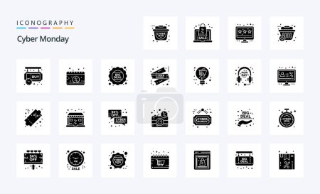 Illustration for 25 Cyber Monday Solid Glyph icon pack - Royalty Free Image
