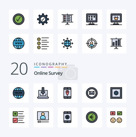 Ilustración de 20 Línea de encuesta en línea llena icono de color Paquete como negocio de hexágono móvil de forma de texto - Imagen libre de derechos