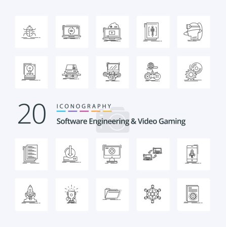 Ilustración de 20 Ingeniería de Software y Video Gaming Line icono Paquete como inicio juego descargar enlace de sincronización - Imagen libre de derechos