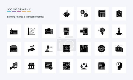 Illustration for 25 Banking Finance And Market Economics Solid Glyph icon pack - Royalty Free Image