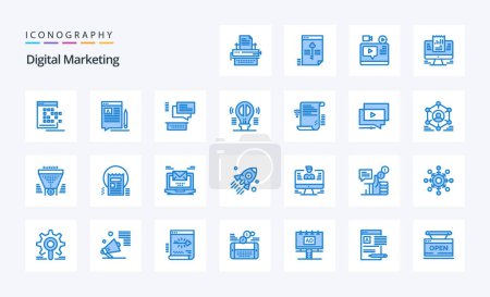 Ilustración de 25 Paquete de iconos de Digital Marketing Blue - Imagen libre de derechos