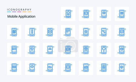 Téléchargez les illustrations : 25 Mobile Application Pack icône bleue - en licence libre de droit