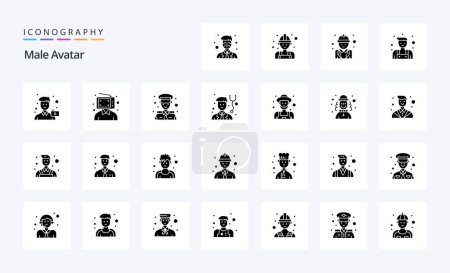 Illustration for 25 Male Avatar Solid Glyph icon pack - Royalty Free Image