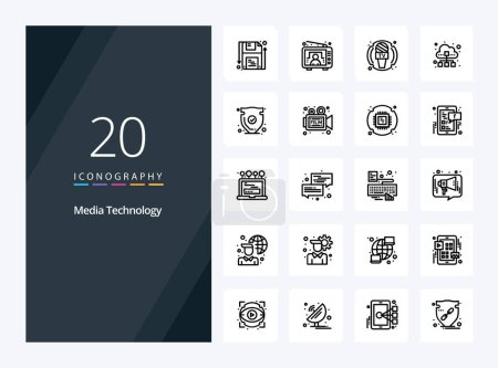 Illustration for 20 Media Technology Outline icon for presentation - Royalty Free Image