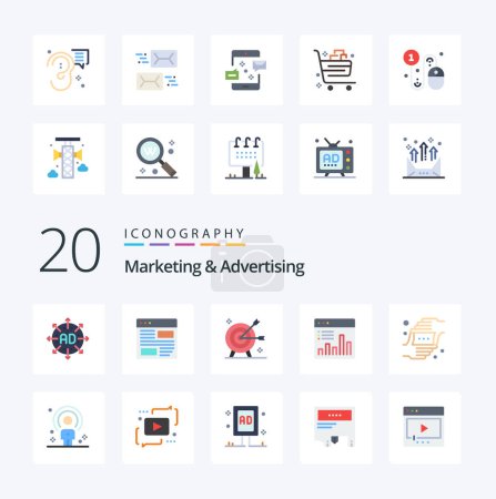Ilustración de 20 Marketing y publicidad icono de color plano Pack como diseño de análisis gráfico objetivo objetivo - Imagen libre de derechos