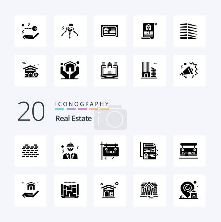 Illustration for 20 Real Estate Solid Glyph icon Pack like key  business  real estate sign - Royalty Free Image