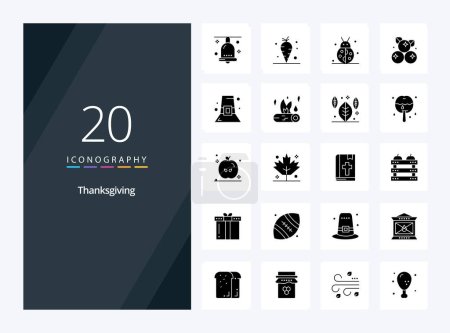 Téléchargez les illustrations : 20 Thanksgiving icône Glyphe solide pour la présentation - en licence libre de droit
