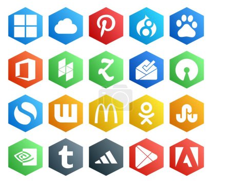 Ilustración de 20 Paquete de iconos de redes sociales incluyendo adidas. nvidia. bandeja de entrada. tropezar con. mcdonalds - Imagen libre de derechos