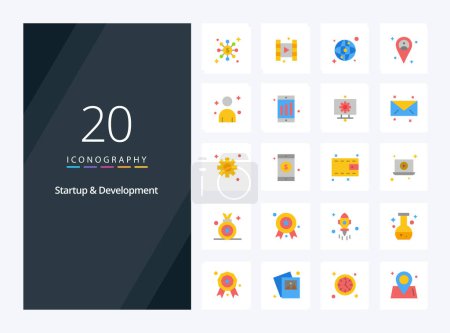 Téléchargez les illustrations : 20 icône de couleur plate de démarrage et de développement pour la présentation - en licence libre de droit