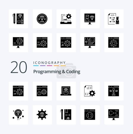 Illustration for 20 Programming And Coding Solid Glyph icon Pack like development bug development programming development - Royalty Free Image