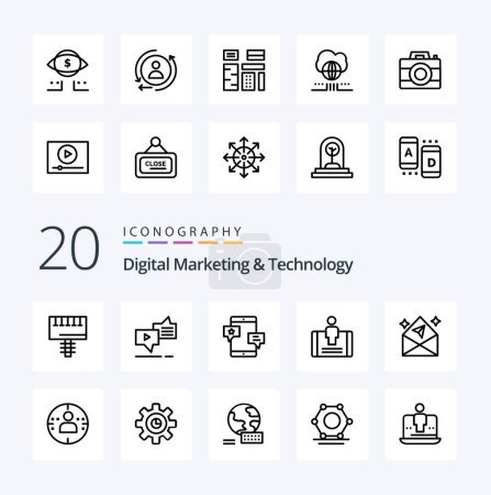 Ilustración de 20 Icono de línea de marketing digital y tecnología Paquete como red de clientes de voz de compromiso social - Imagen libre de derechos