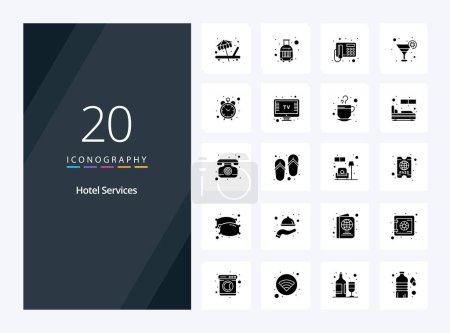 Téléchargez les illustrations : 20 Services hôteliers Solid Glyph icône pour la présentation - en licence libre de droit