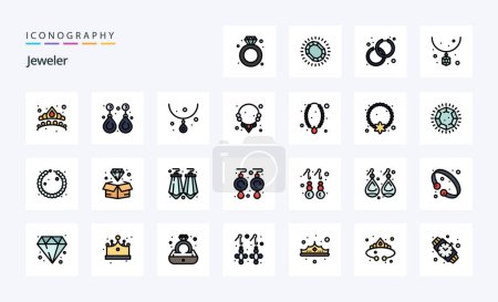 Téléchargez les illustrations : Pack d'icônes de style rempli de 25 lignes de bijoux - en licence libre de droit