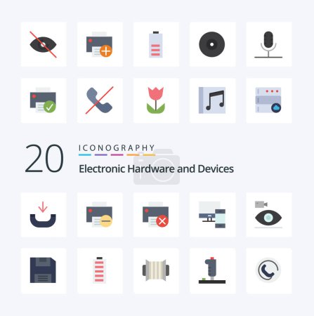 Ilustración de 20 Dispositivos Icono de color plano Paquete como cámara de medios de comunicación ordenador videocámara teléfono - Imagen libre de derechos