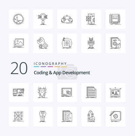 Ilustración de 20 Icono de línea de codificación y desarrollo de aplicaciones Paquete como programa de virus binario de codificación operativo - Imagen libre de derechos