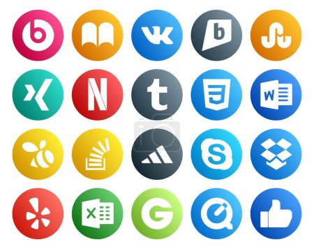 Illustration for 20 Social Media Icon Pack Including chat. adidas. css. overflow. question - Royalty Free Image
