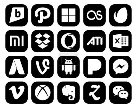 Téléchargez les illustrations : 20 Pack d'icônes de médias sociaux, y compris xbox. vimeo. Oui. messager. androïde - en licence libre de droit