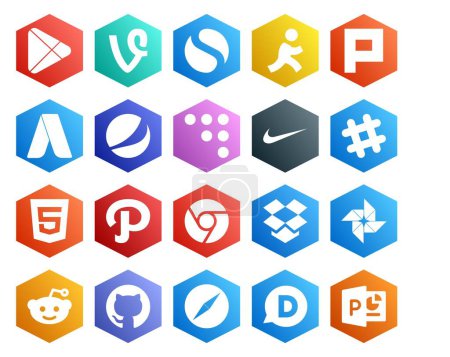 Téléchargez les illustrations : 20 Pack d'icônes pour les médias sociaux incluant reddit. dropbox. coderwall. chrome. html - en licence libre de droit