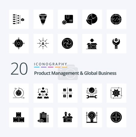 Illustration for 20 Product Managment And Global Business Solid Glyph icon Pack like hack engineering distribution development product - Royalty Free Image